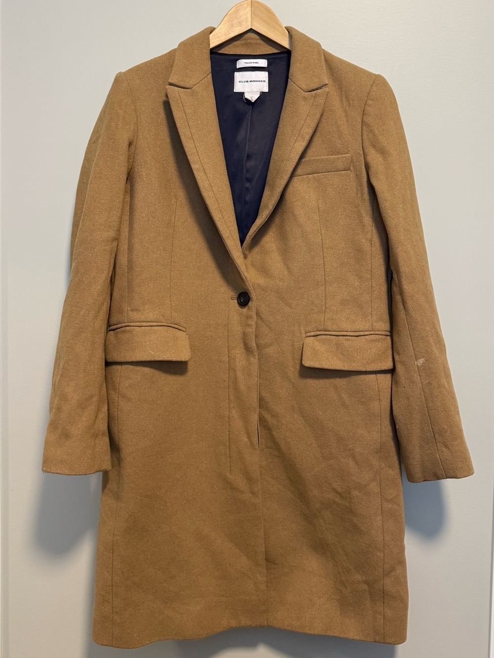 Club Monaco Women's Camel Single-Button Italian Wool Coat